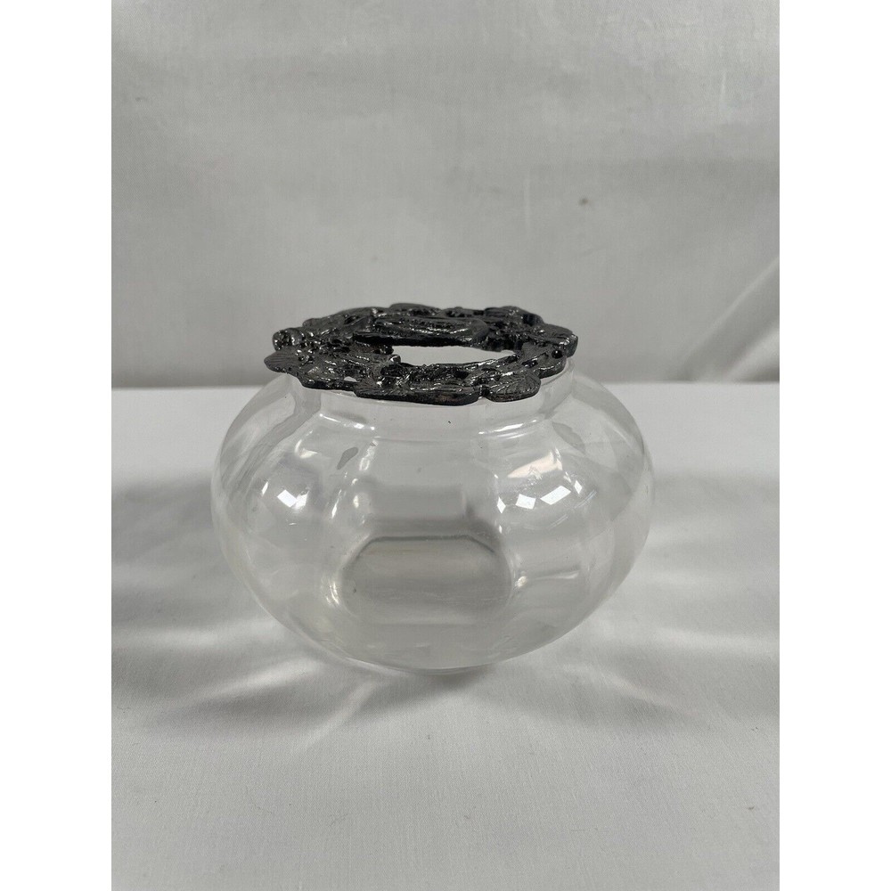 Vintage Rawcliffe Swan Potpourri Glass Bowl w/Pewter Top Lid 1989 #382